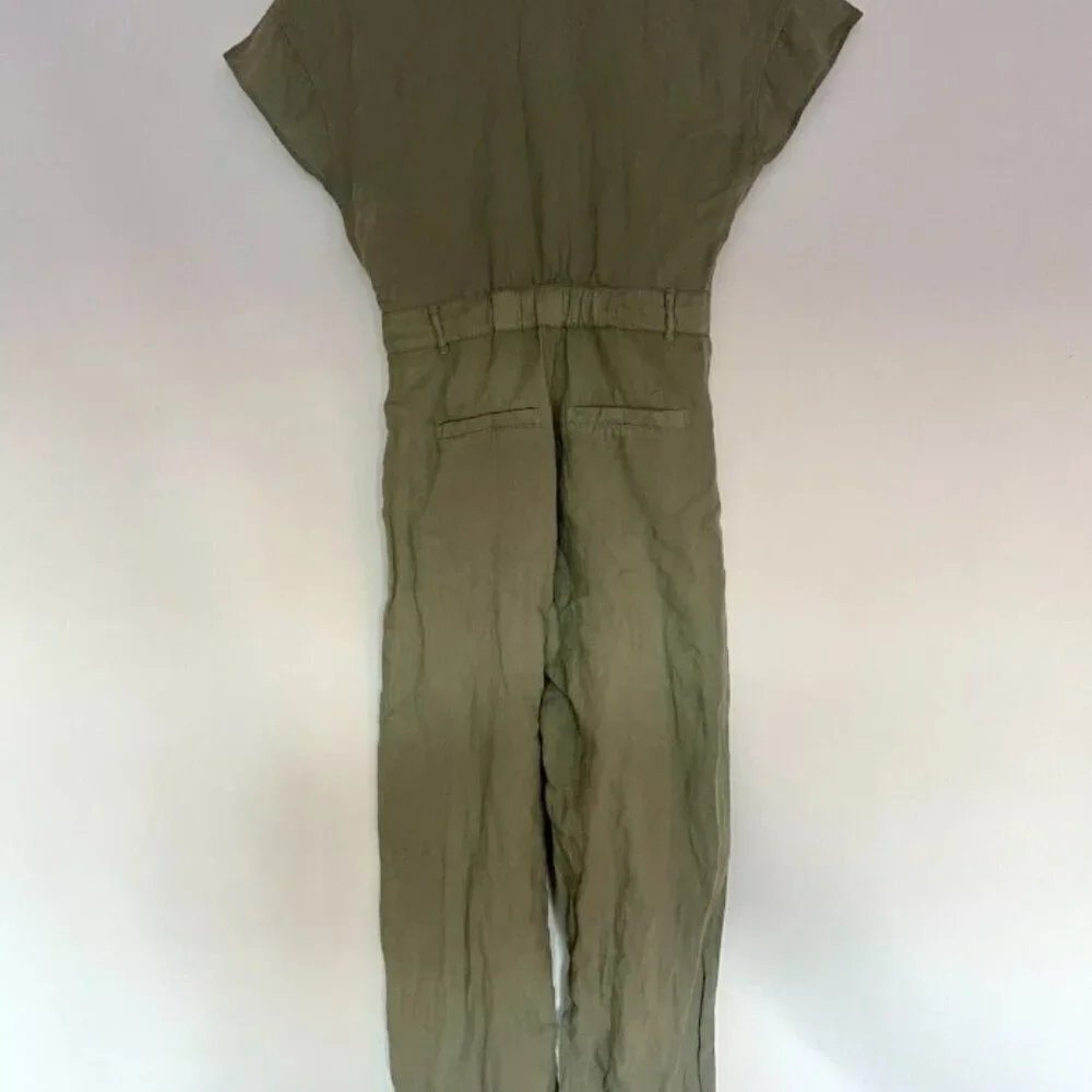 ZARA Green Khaki Linen Blend Short Sleeve Jumpsuit SIZE S 8200/708/506